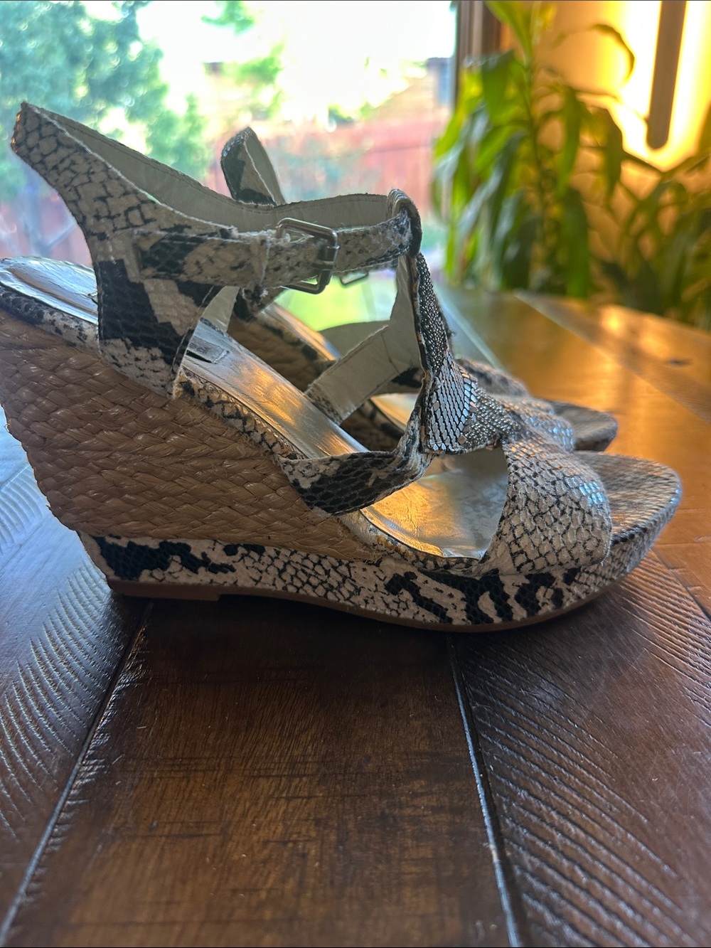 Not Rated Black & White Snake Print Wedge Sandals